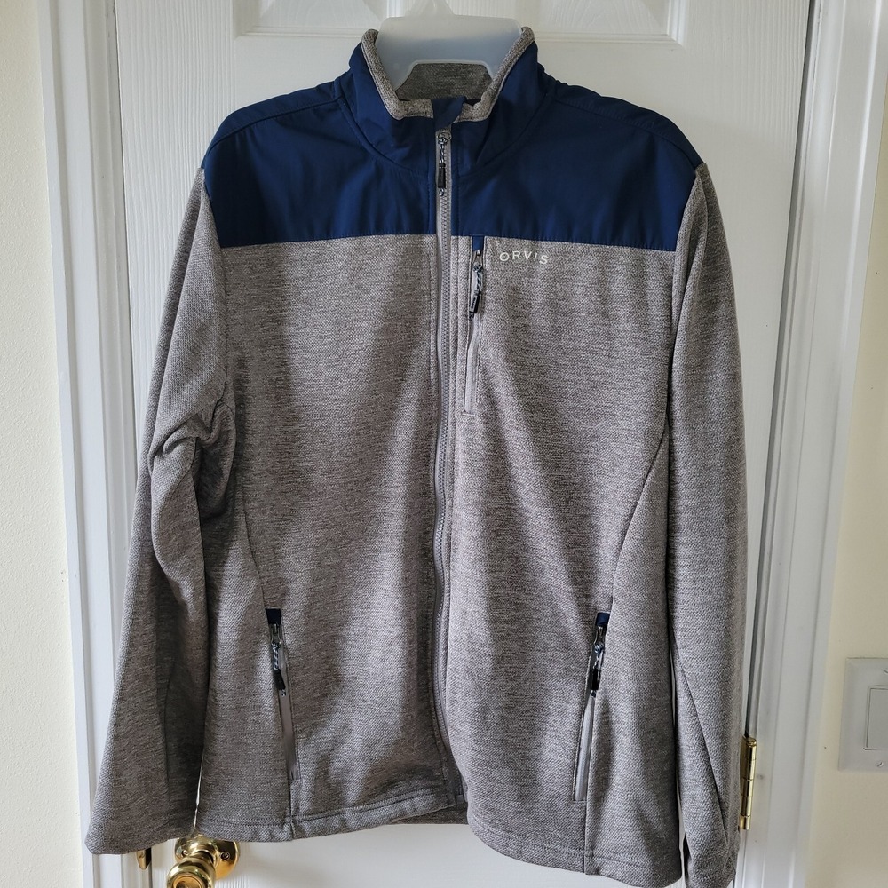 ORVIS Sz M‎ Jacket Full Zip Colorblock Gray Blue Longsleeve Zip Pockets
